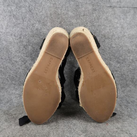 Express Shoes Womens 6 Wedge Sandals Espadrille Platform Black Ankle Wrap Tie - Picture 11 of 12